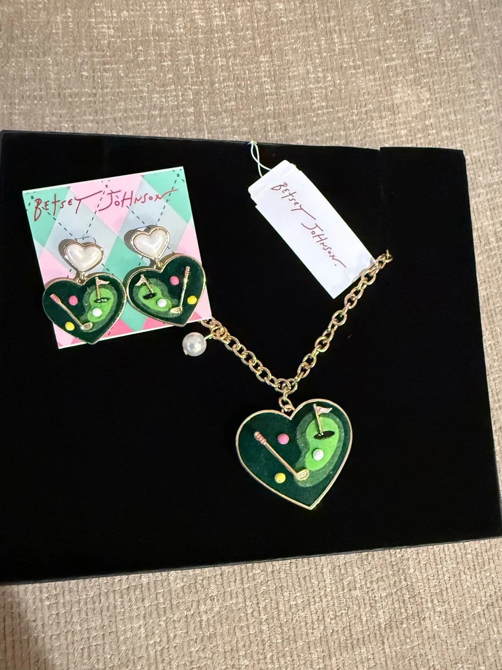 Betsey Johnson Heart Golf Necklace & Earring Set
